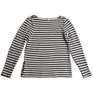J Crew Striped Long Sleeve Boat Neck Top Size Medium Navy White Cotton